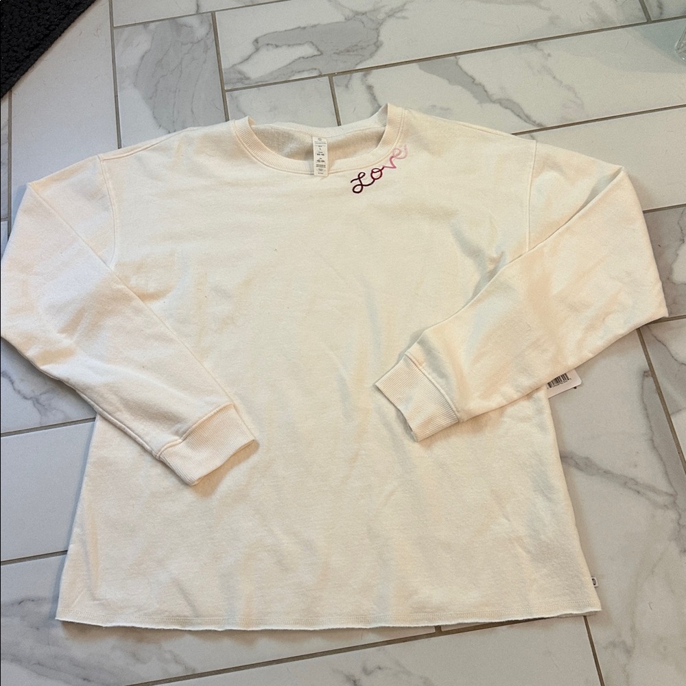 Balance Collection Cream Sweatshirt with Pink Embroidery